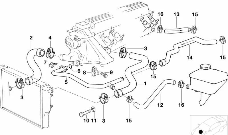 Manguera de agua para BMW Serie 7 E38 (OEM 11532246002). Original BMW