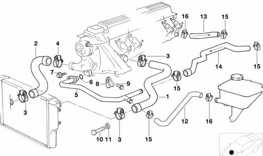 Manguera de agua para BMW Serie 7 E38 (OEM 11532246002). Original BMW