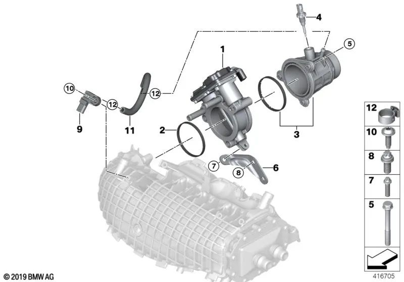 Adaptador de boquilla de mariposa para BMW i I12, I12N, I15 (OEM 13717645873). Original BMW