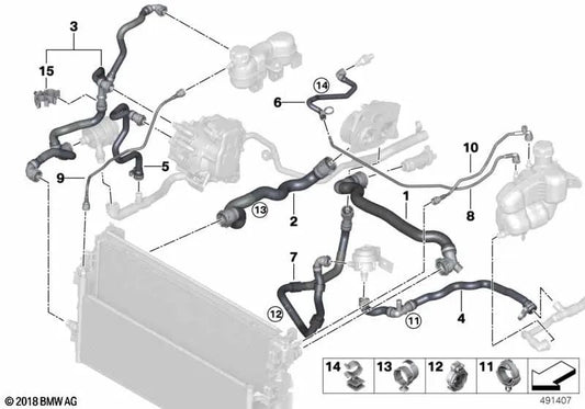 Manguera de refrigerante para BMW F45, F45N Serie 2, X1 F48N, F49, F49N, X2 F39 (OEM 17127645520). Original BMW