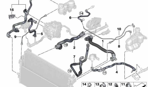 Tubo de retorno del refrigerante OEM 17127645477 para BMW F45, F48, F49, F39. Original BMW