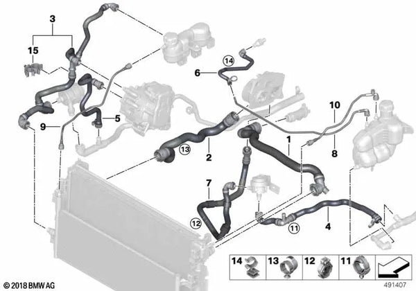 Manguera de refrigerante para BMW F45, F45N Serie 2, X1 F48N, F49, F49N, X2 F39 (OEM 17127645520). Original BMW