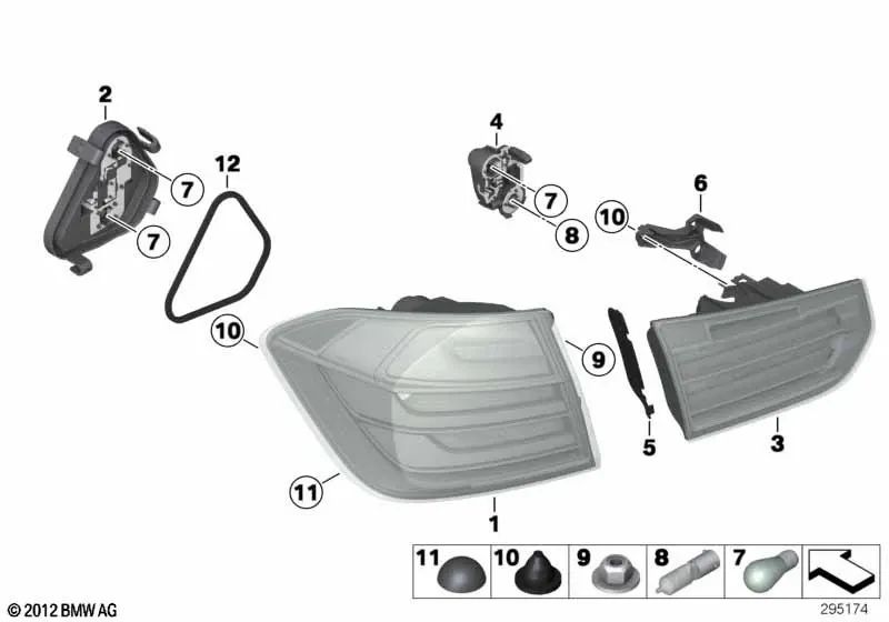 Right side taillight for BMW 3 Series F30, F80 (OEM 63217313040). Genuine BMW