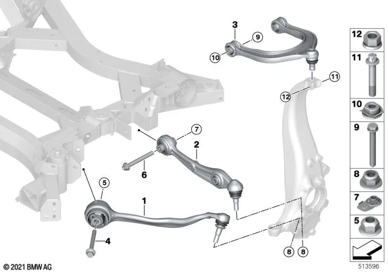 Tirante con cojinetes de goma izquierda para BMW I20 (OEM 31106878073). Original BMW