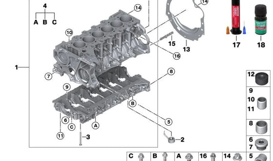 Crankcase for BMW F87N, F80, F80N, F82, F82N, F83, F83N (OEM 11117853845). Original BMW