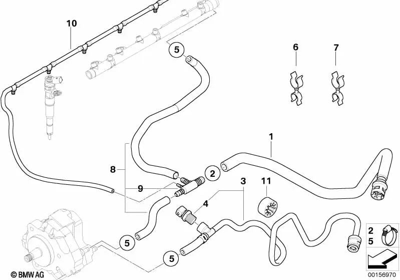 Tubería de alimentación de combustible para BMW Serie 5 E60, E60N, E61, E61N (OEM 13537799972). Original BMW.