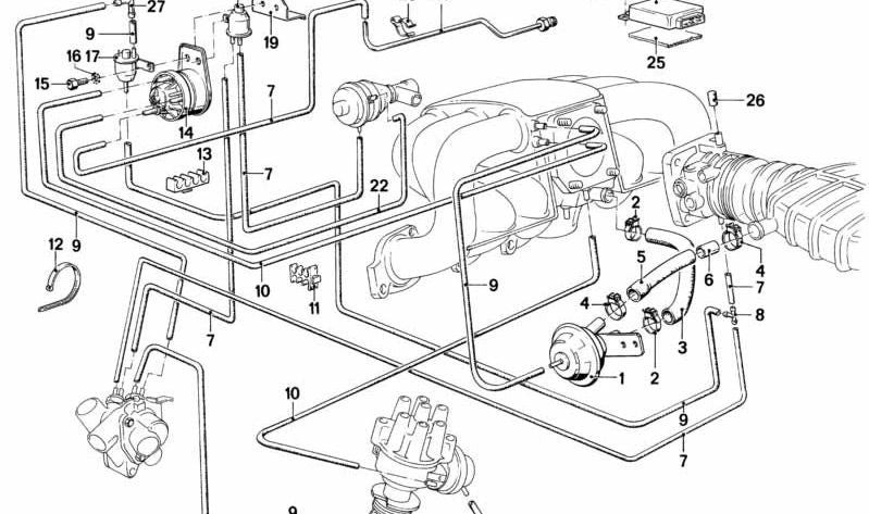 Manguera de admisión OEM 11611284714 para BMW E21, E28. Original BMW.