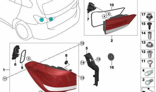 Rear Side Light Gasket Set for BMW F48, F49 (OEM 63217456408). Original BMW