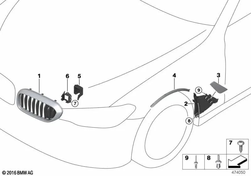 Rejilla Decorativa Frontal Izquierda para BMW Serie 6 G32 (OEM 51137412423). Original BMW