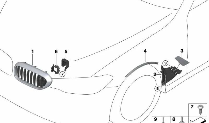 Rejilla decorativa delantera derecha para BMW G32 (OEM 51117415216). Original BMW