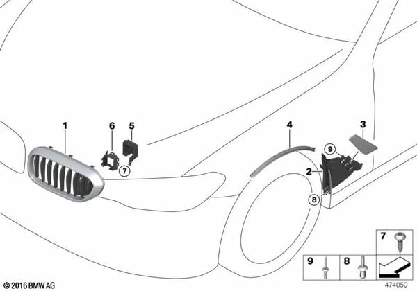 Rejilla decorativa delantera izquierda para BMW G30 (OEM 51137473691). Original BMW.