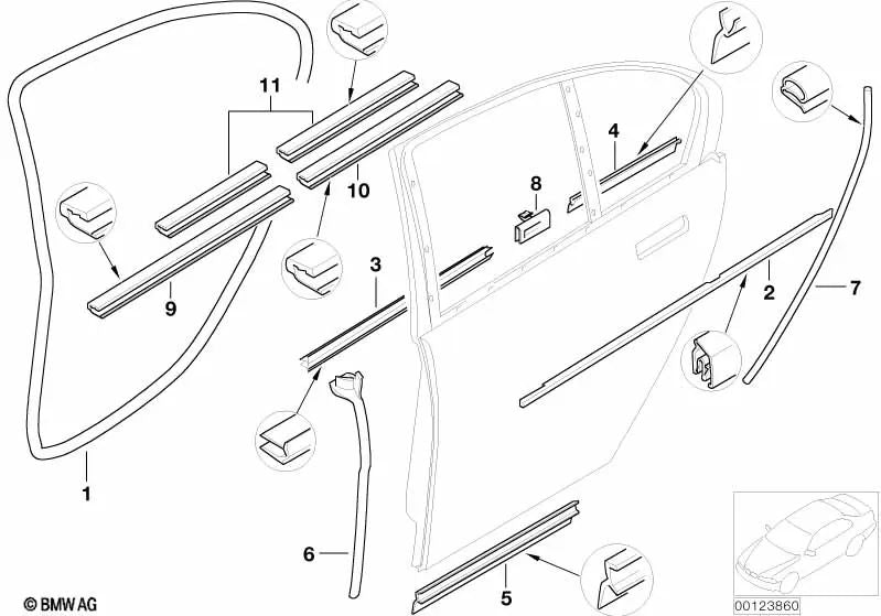 Cubierta del Canal Exterior Derecha para BMW Serie 7 E65 (OEM 51227010548). Original BMW.