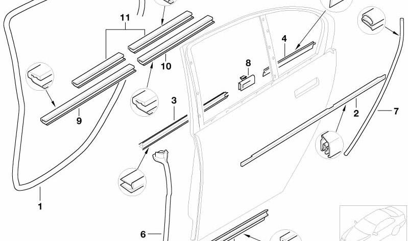 Cubierta de ranura exterior derecha para BMW Serie 7 E66, E67 (OEM 51227010900). Original BMW