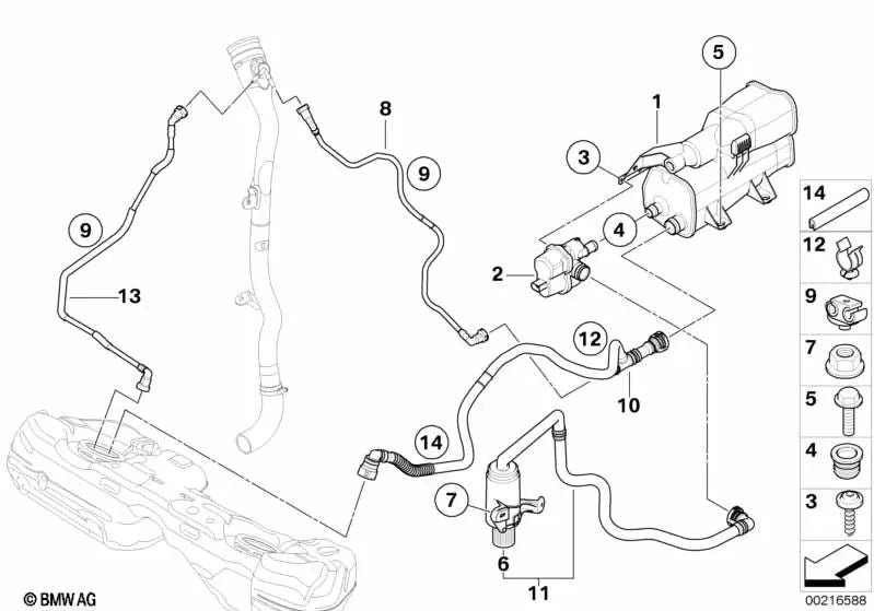 Tubo de ventilación para BMW E82, E88 (OEM 16137173856). Original BMW.