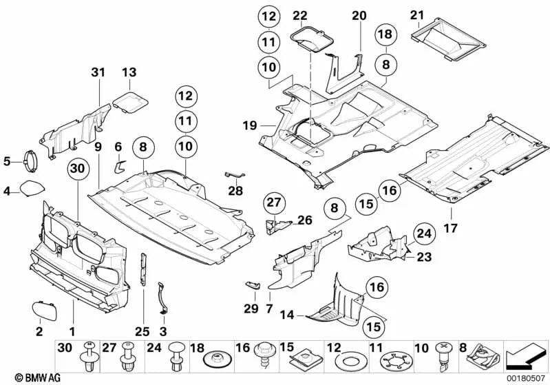 Soporte de protección del compartimento del motor derecho para BMW Serie 5 E39 (OEM 51712695688). Original BMW