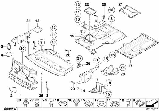 Right engine compartment protection bracket for BMW 5 Series E39 (OEM 51712695688). Original BMW