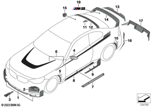 Tapón de Cubierta de Carbono Derecho para BMW G42, G87 Serie 2 G20N, G21N, G80, G81 Serie 3 G26, G82, G83 Serie 4 (OEM 51168075066). Original BMW.