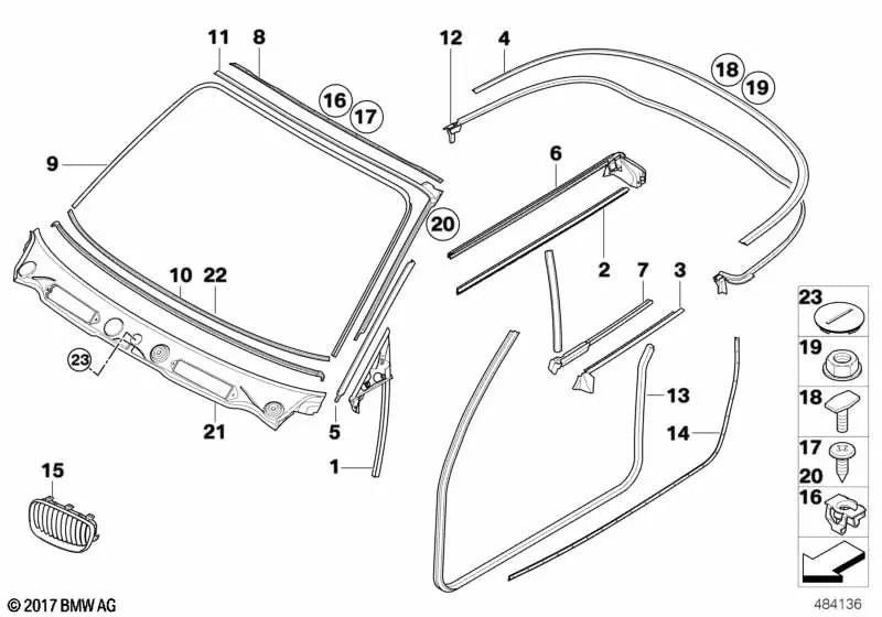 Moldura A-Pilar derecha para BMW Serie 1 E88 (OEM 51767164996). Original BMW.