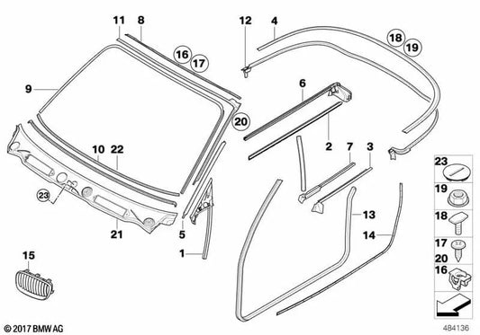 Moldura A-Pilar derecha para BMW Serie 1 E88 (OEM 51767164996). Original BMW.