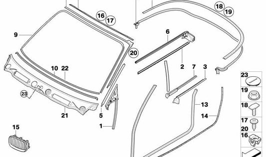 Right outer slot cover for BMW E88 (OEM 51377164986). Original BMW