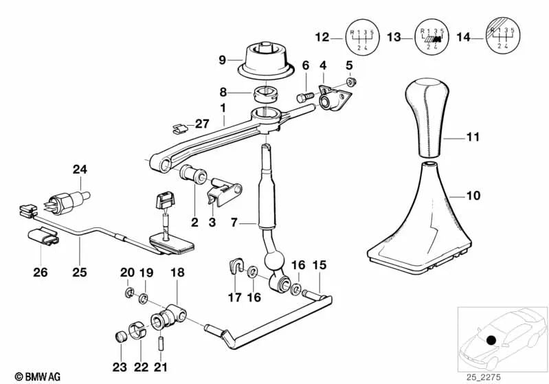 Palanca de cambios para BMW E30, E36, E31 (OEM 25117527246). Original BMW