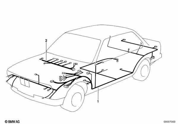 Sección de Arnés de Cableado del Tablero de Instrumentos para BMW Serie 3 E30 (OEM 61111385547). Original BMW.