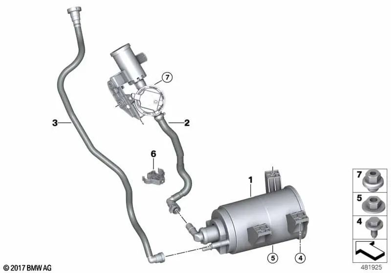 Tubería de ventilación con módulo de diagnóstico de fugas para BMW G32, G32N (OEM 16117383195). Original BMW.