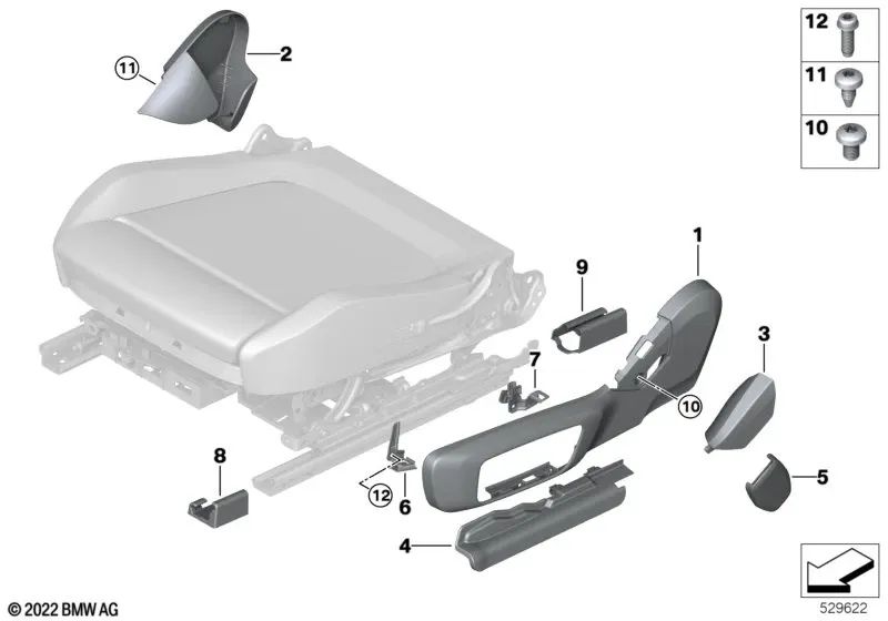 Left electric seat cover for BMW models: G20, G20N, G21, G21N, G28, G28N, G80, G81, G26, G16, F97, F97N, G01, G01N, G08, G08N, F98, F98N, G02, G02N (OEM 52107469671). Genuine BMW