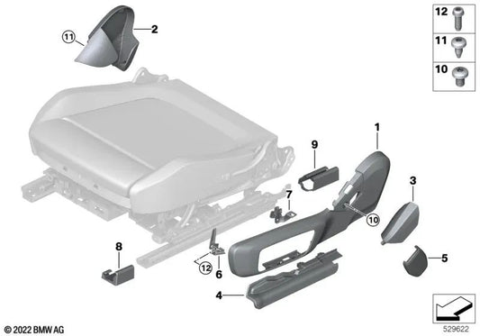 Left electric seat cover for BMW models: G20, G20N, G21, G21N, G28, G28N, G80, G81, G26, G16, F97, F97N, G01, G01N, G08, G08N, F98, F98N, G02, G02N (OEM 52107469671). Genuine BMW