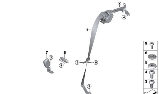 Cinto de segurança traseiro OEM 72117348565 para BMW i8 (i12). BMW original.