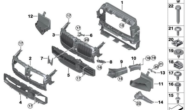 Conducción del aire para radiador externo izquierda para BMW G22, G23 (OEM 51745A32057). Original BMW