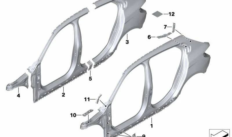 Pilar A exterior derecho para BMW Serie 1 F40 (OEM 41219498452). Original BMW