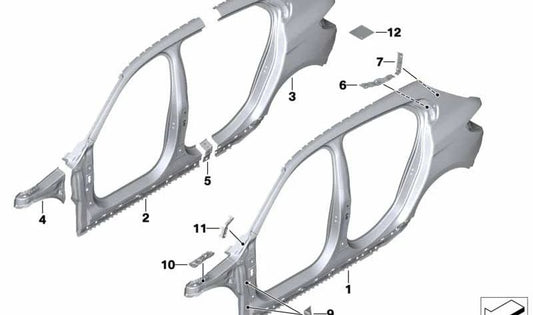 Quadro lateral externo esquerdo 41219498393 para BMW F40. BMW original.