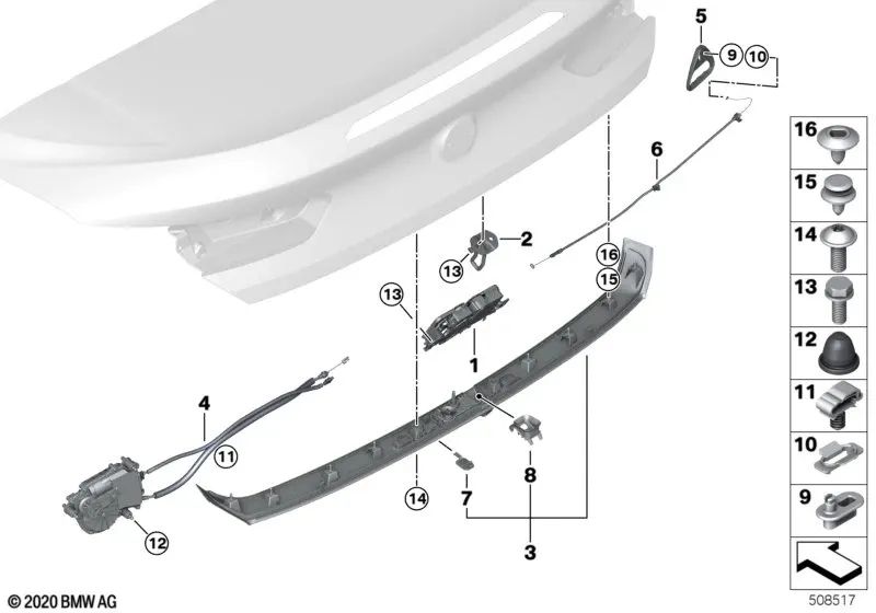 Asistencia de cierre para BMW F91, F92, F93, G14, G15, G16 (OEM 51247462715). Original BMW.