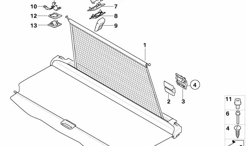 Kofferraum-Sonnenschutznetz für BMW X3 E83, E83N (OEM 51473424659). Original BMW