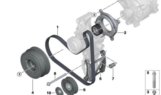 Rippenriemen für BMW F40, F52, F44, F45N, F46, F46N, F48, F48N, F49N, F39 Mini F54, F54N, F55, F55N, F56, F56N, F57, F57N, F60, F60N (OEM 11288638716). Original BMW.