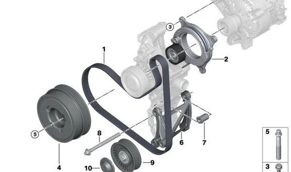 Correa acanalada para BMW F40, F52, F44, F45N, F46, F46N, F48, F48N, F49N, F39 Mini F54, F54N, F55, F55N, F56, F56N, F57, F57N, F60, F60N (OEM 11288638716). Original BMW.