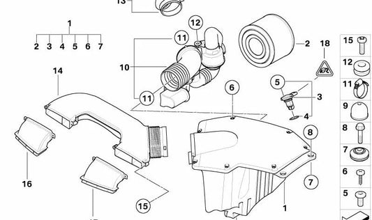 Amortiguador de ruido de admisión para BMW E81, E82, E87N, E88, E90, E90N, E91, E91N, E92, E92N, E93, E93N, E84 (OEM 13717555287). Original BMW