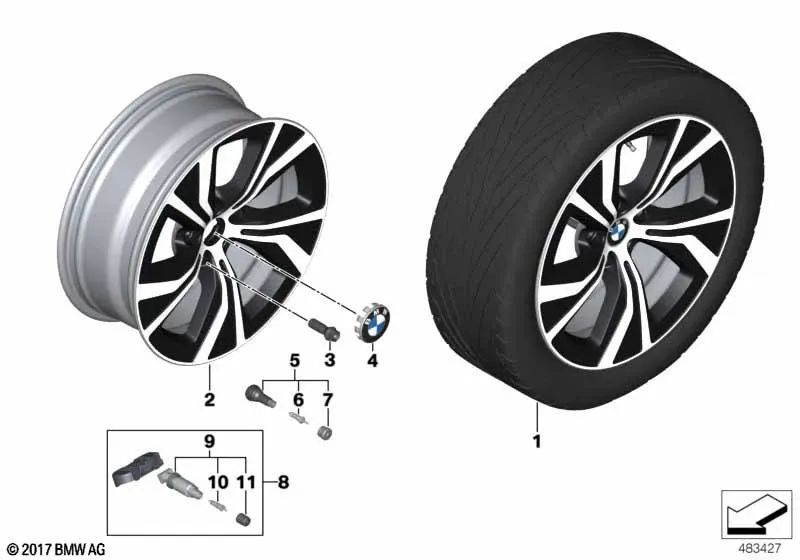 Glossy black alloy wheel for BMW G01, G02 (OEM 36116877323). Genuine BMW.