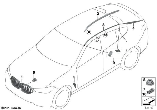 Right roof moulding for BMW F95, G05 (OEM 51137416900). Original BMW.