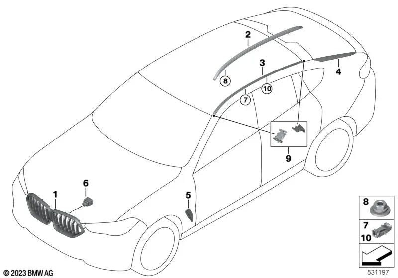 Rejilla decorativa delantera para BMW X6 G06 (OEM 51138494884). Original BMW