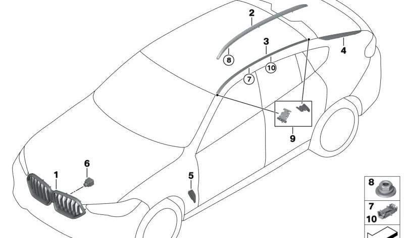 Rejilla Decorativa Frontal para BMW G05 (OEM 51137454888). Original BMW