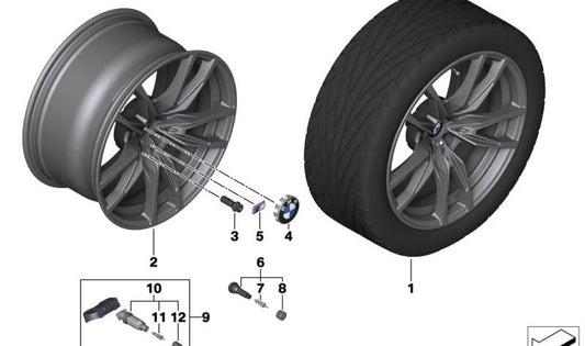 Llanta de aleación ligera color Orbitgrey OEM 36108093830 para BMW G80, G82. Original BMW.