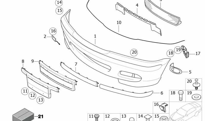 Revestimiento del parachoques delantero imprimado para BMW Serie 3 E46 (OEM 51117893328). Original BMW