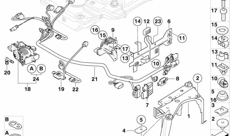 Soporte para depósito de combustible OEM 16136768644 para BMW: E90, E91, E92, E93. Original BMW.