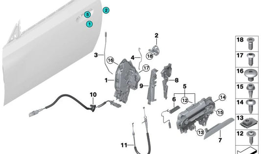 Soporte manilla exterior de puerta izquierda para BMW G42, G26, U11 (OEM 51215A25807). Original BMW