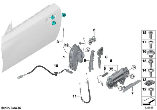 Soporte de manilla de puerta exterior derecha para BMW G42, G87, G26 (OEM 51215A0C772). Original BMW.