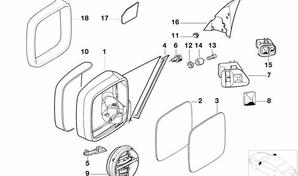 Espejo retrovisor eléctrico calefactado derecho para BMW Serie 3 E36 (OEM 51168144408). Original BMW.