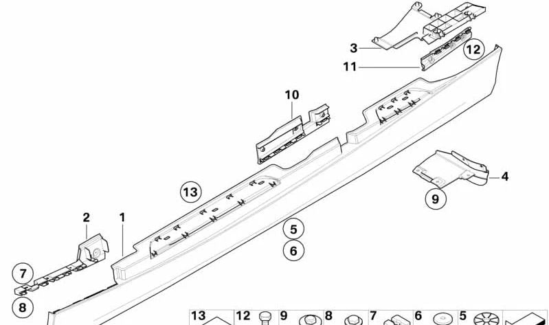 Left side lower panel extension for BMW 1 Series E81, E82, E87 (OEM 51777141861). Original BMW