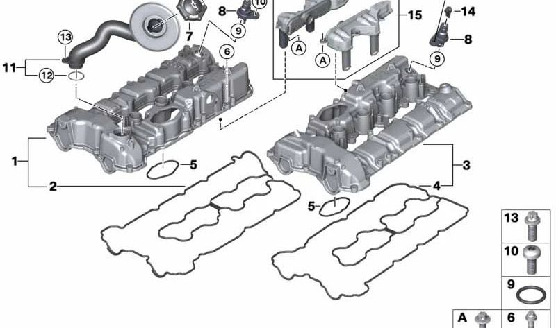 Tapa de culata (Válvula del motor) OEM 11127570939 para BMW F07, F10, F11, F12, F13, F01, F02, F04, E70, E71, E72. Original BMW.